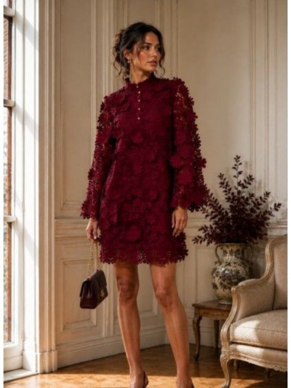 J. Marie Seraphina 3d Floral Shift Dress Lace Romantic Boho Luxe Editorial S